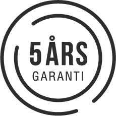 Ikon med stämpel som symboliserar 5 års garanti och pålitlig kvalitet.