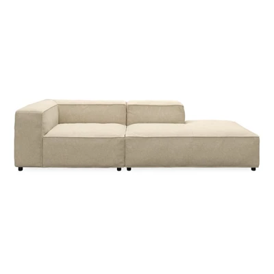 Modulsoffa i beige med puffavslutning på höger sida