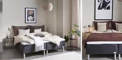 Kontinentalsängar i ett sovrum med nordisk stil