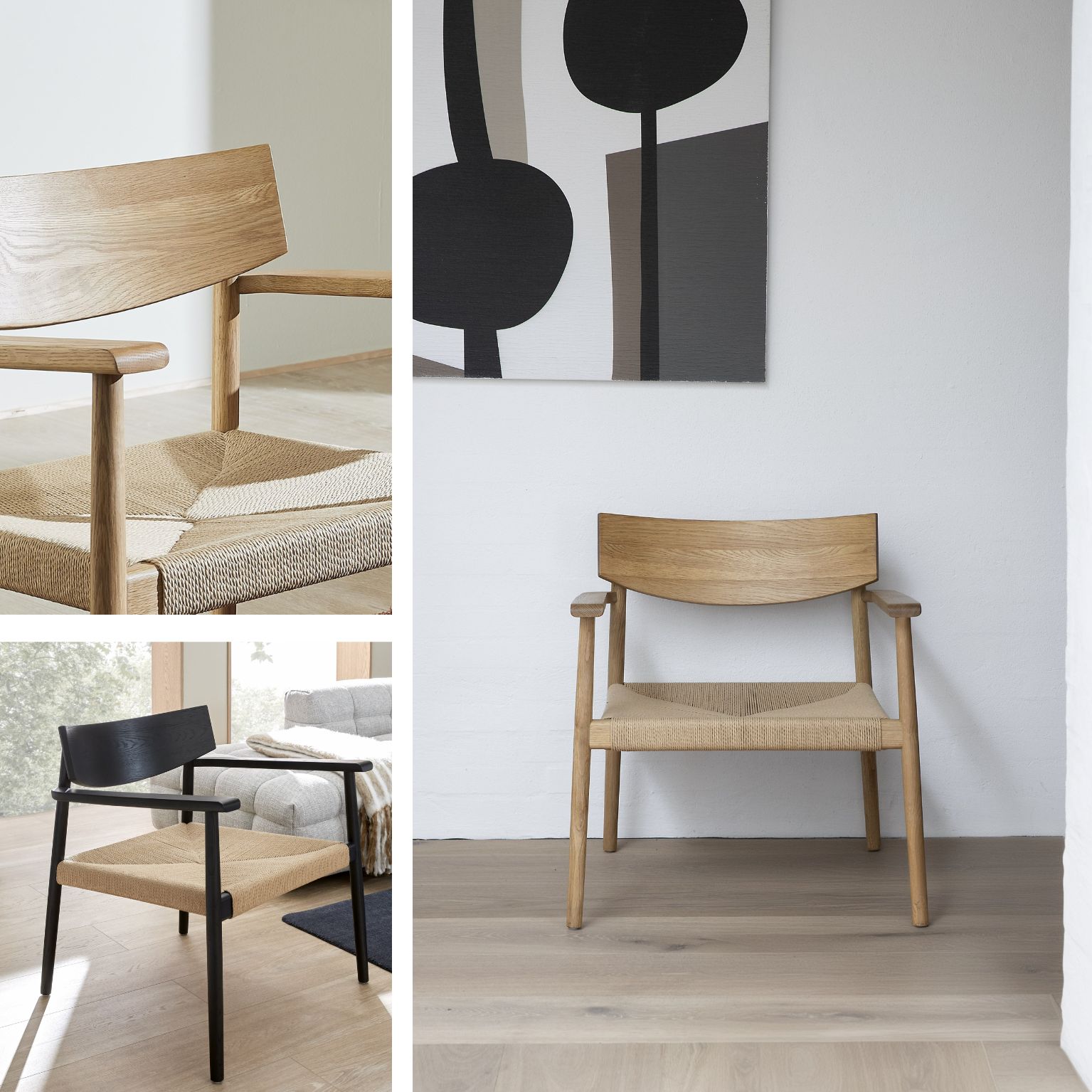 Enkel fåtölj i trä med antingen ljust eller mörkt stomme