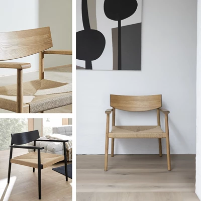 Enkel fåtölj i trä med antingen ljust eller mörkt stomme