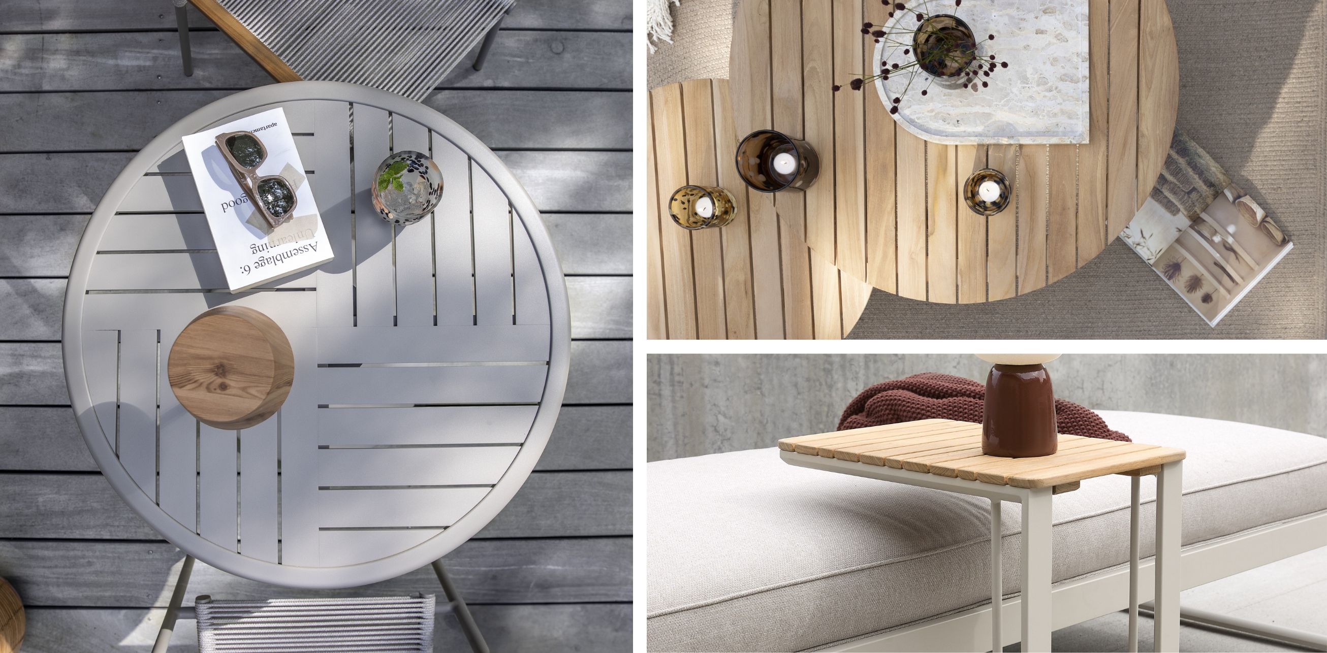 Collage med olika cafébord i olika material