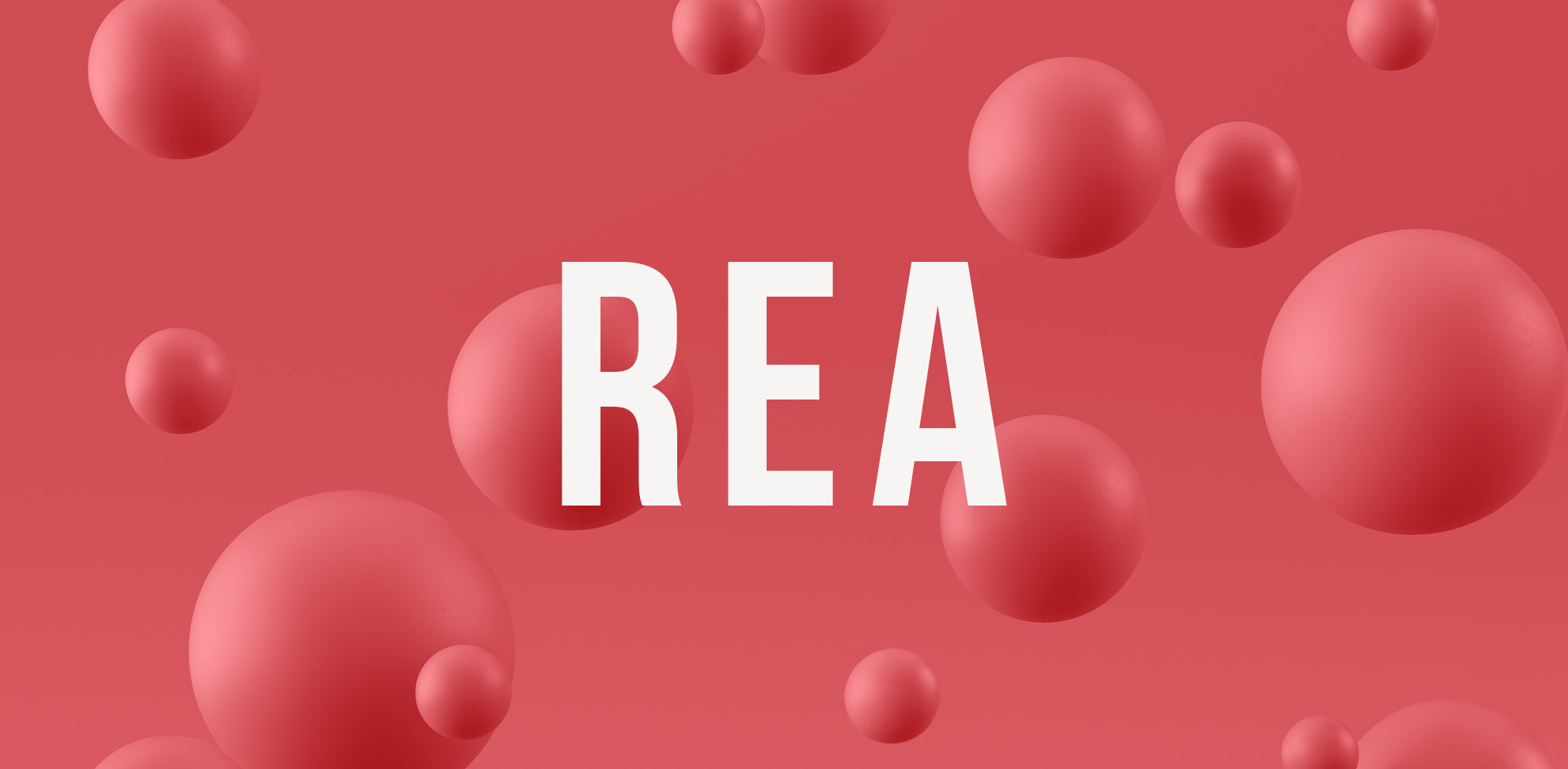 Rött reklambanner med 3D-bubblor och vit text som annonserar rea på möbler.