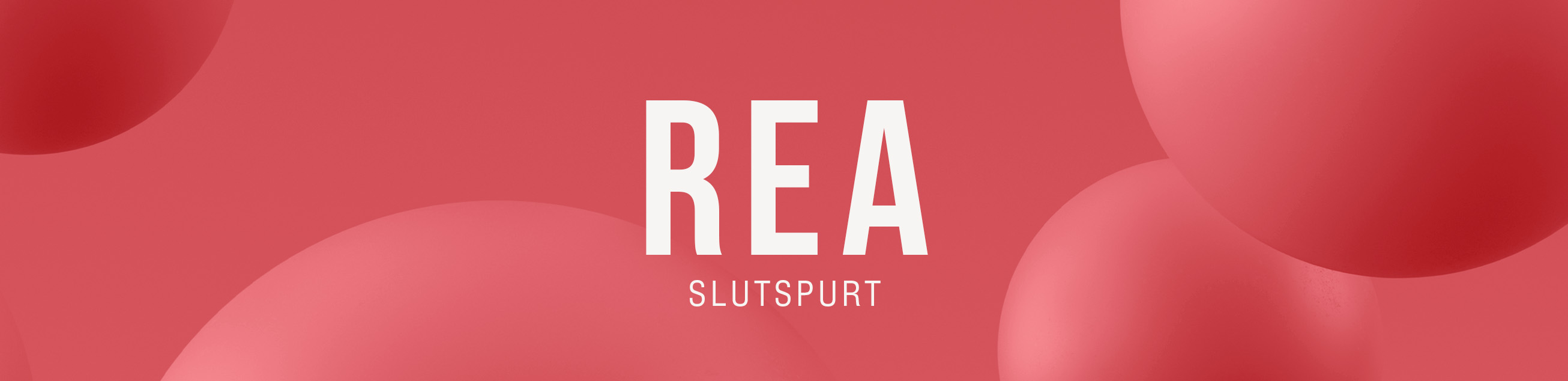 Röd reklambanner med 3D-bubblor och vit text som annonserar rea-slutspurt på möbler.