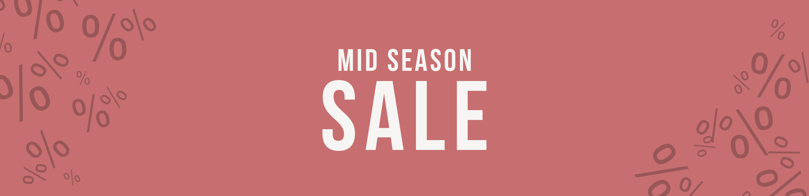 Banner i rött med texten ”Mid Season Sale” och procenttecken.
