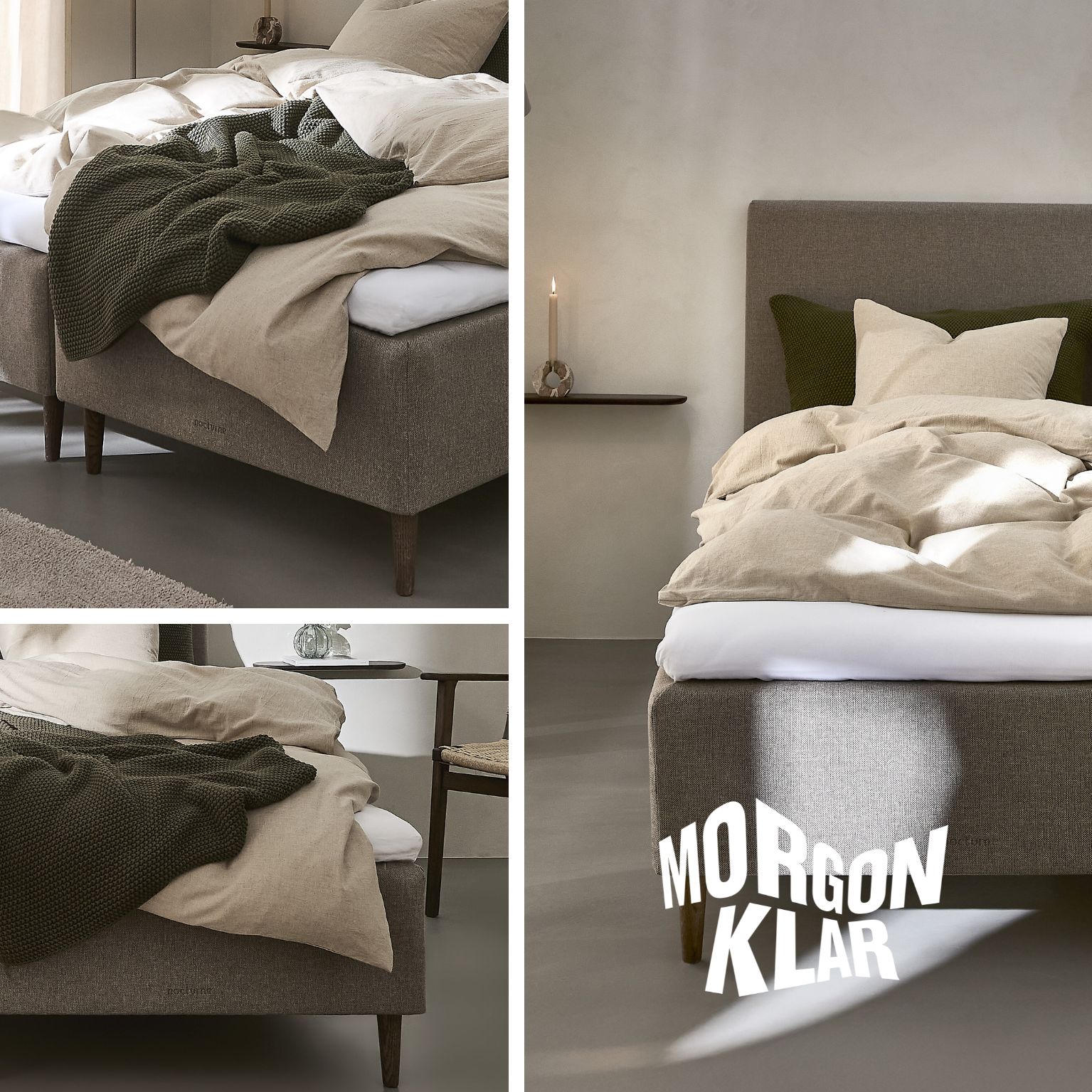 Collage med Nocturne resårmadrasser sett från olika vinklar