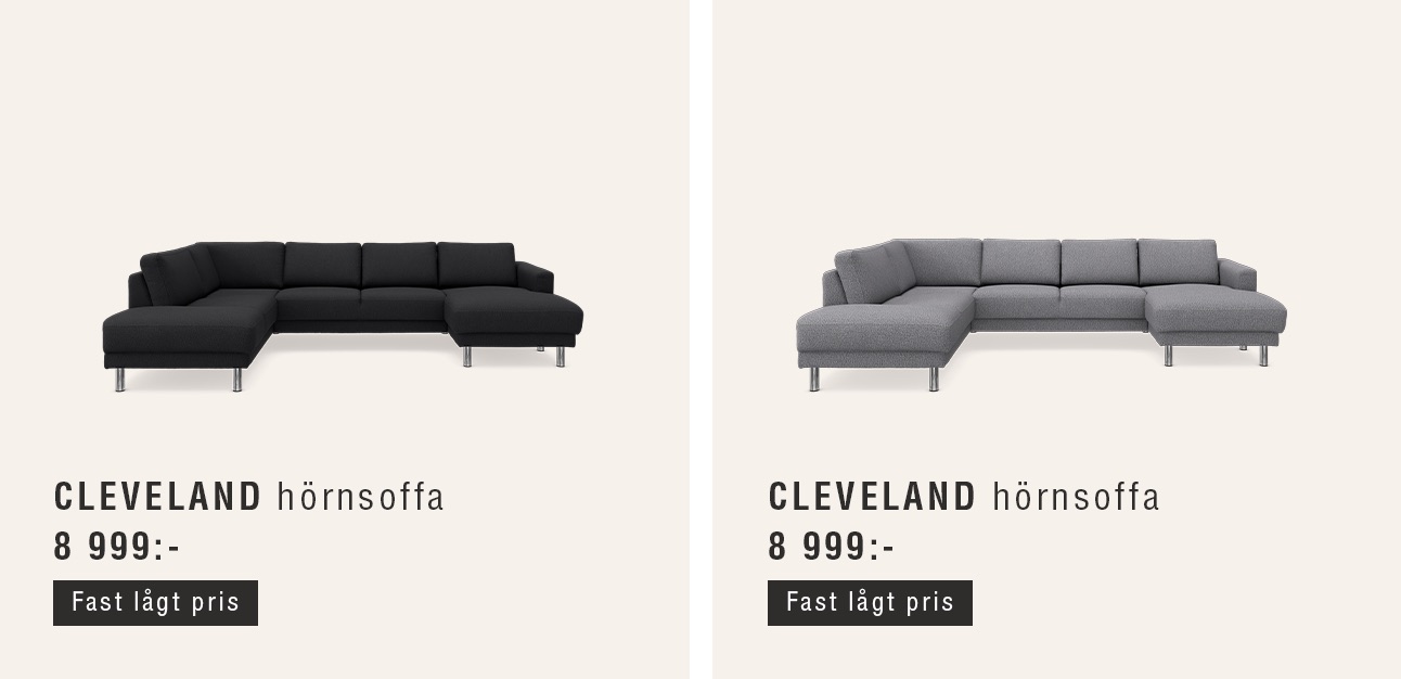 Två divansoffor i svart och grått mot beige bakgrund