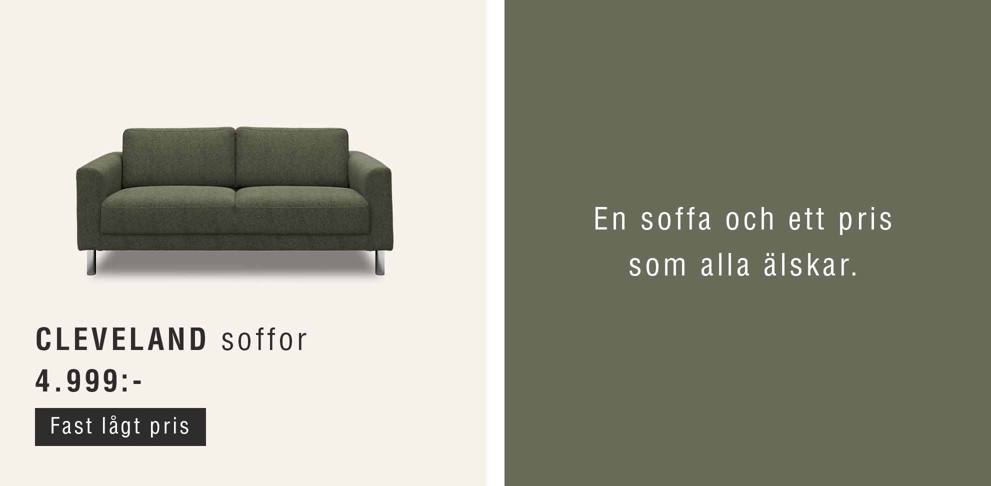 2-sits soffa i grönt mot beige bakgrund