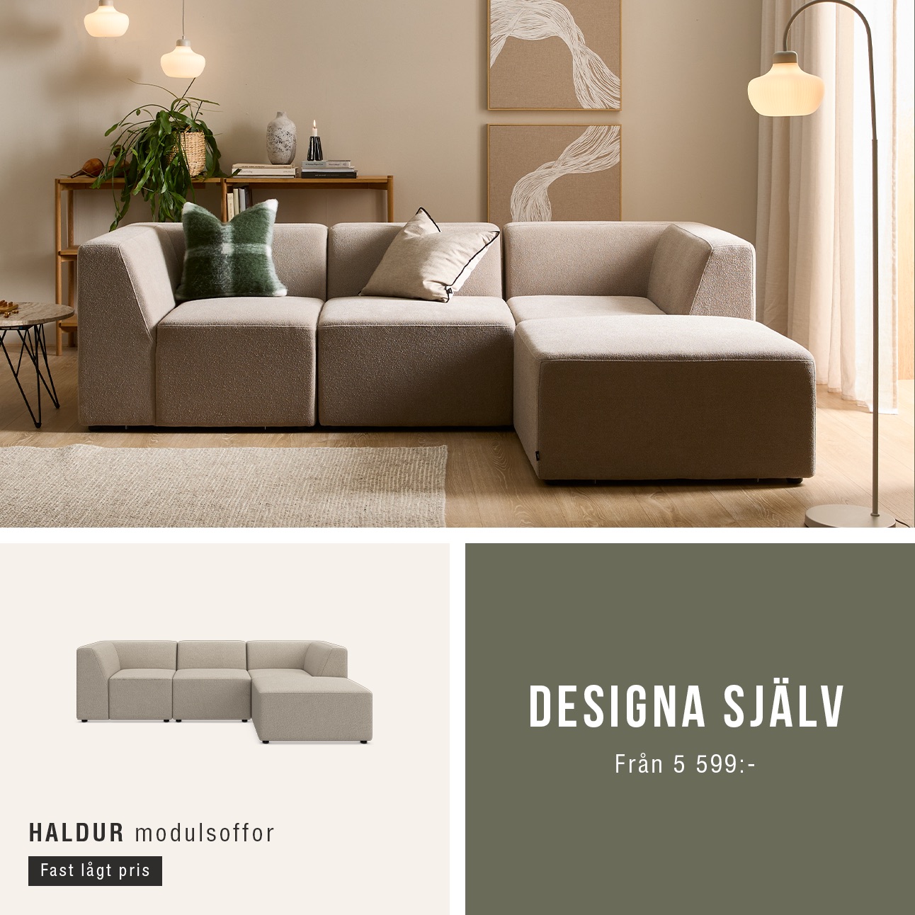 Collage med grå modulsoffa