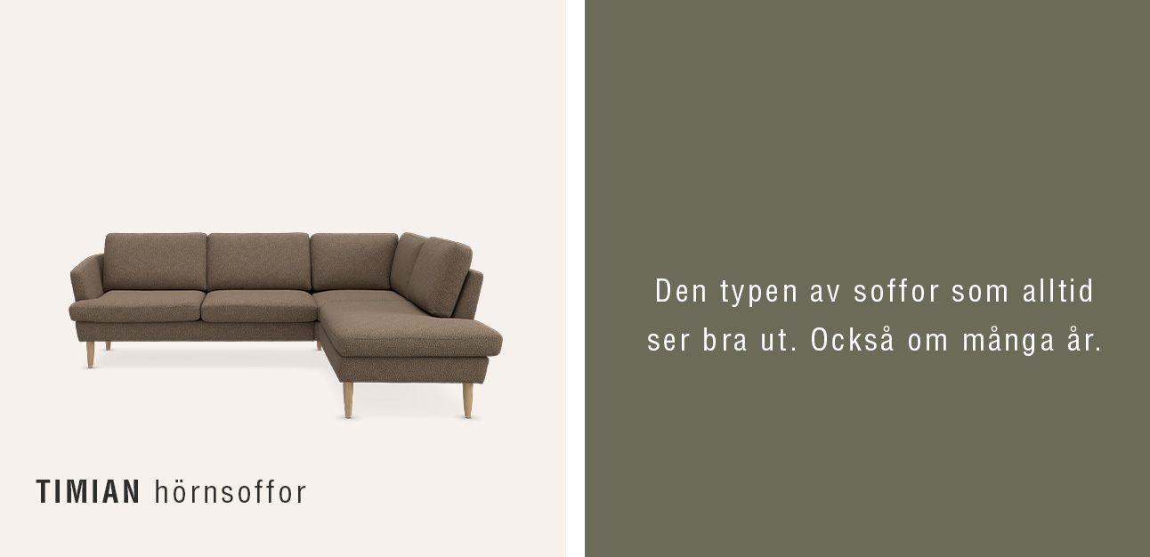 Divansoffa i taupe mot beige bakgrund
