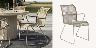 Design Uden Navn 2026 01 15T131916.706 Trädgårdsstol med metallstomme samt sits och rygg i rep.