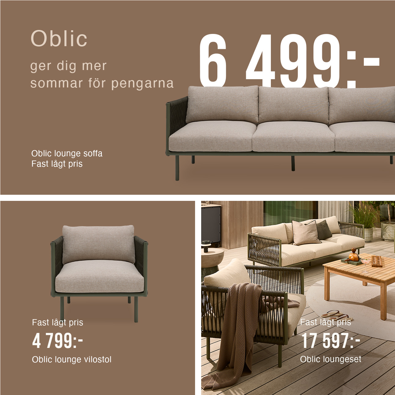 Collage med loungemöbler till ett fast lågt pris