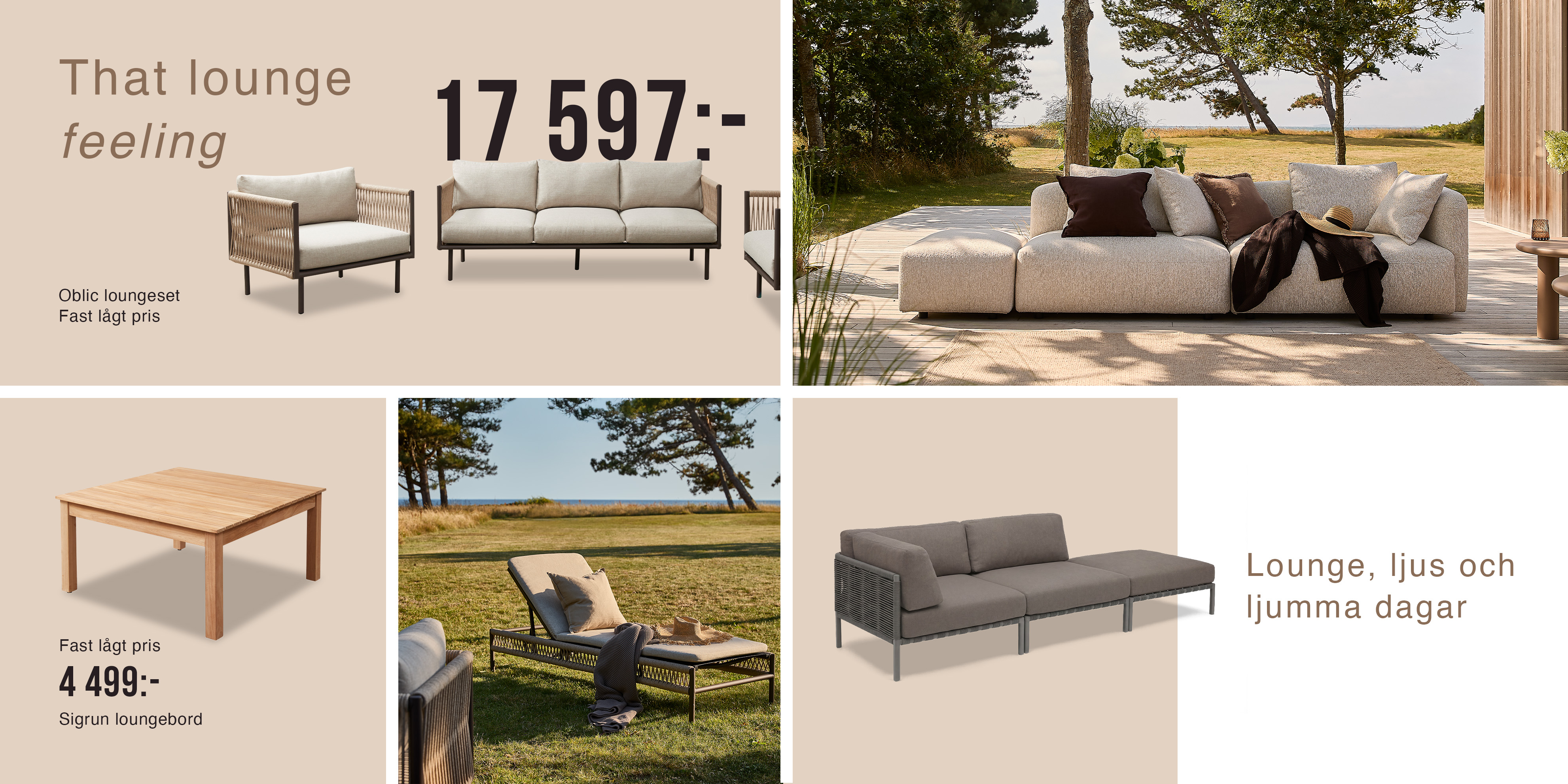 Collage med loungeutemöbler.
