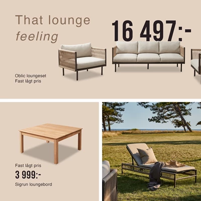 Collage med loungeutemöbler.