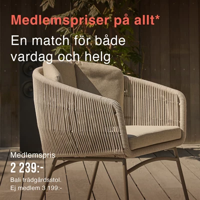 bali trädgårsstol medlemspris 2 239