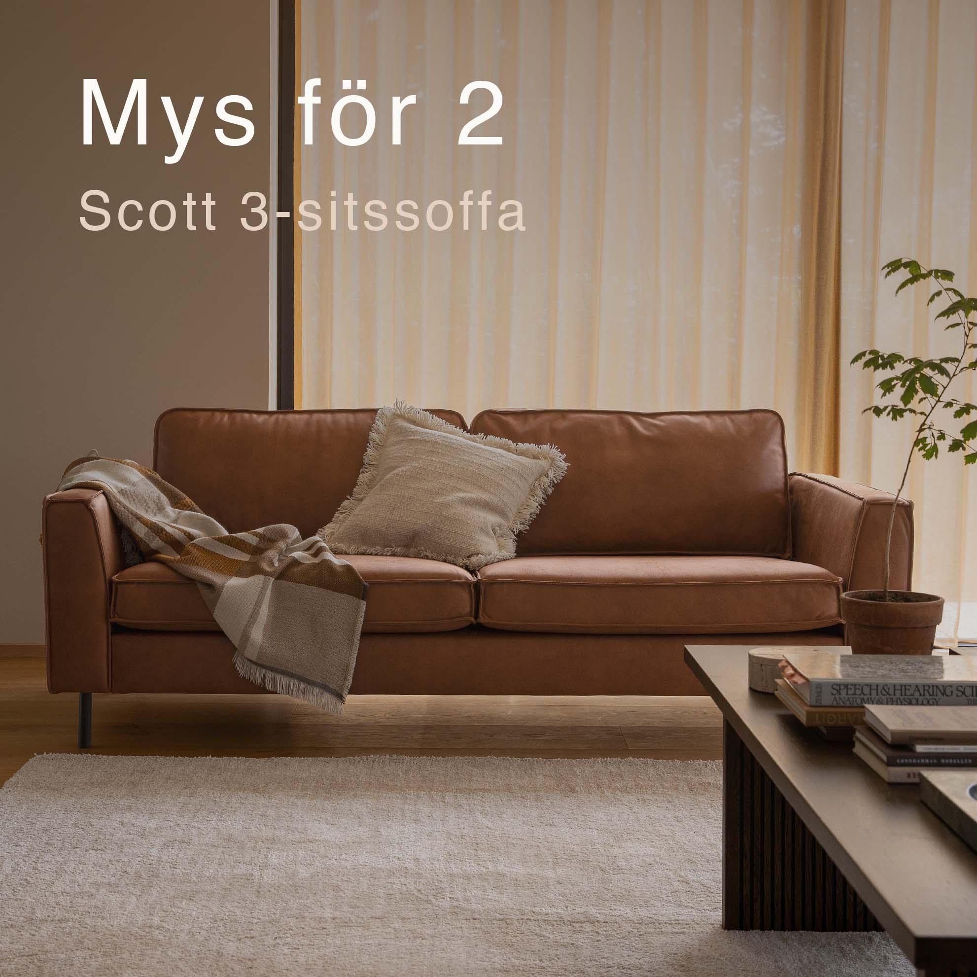 2-sitssoffa i cognacbrunt.