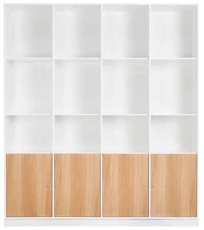 Mistral Classic Vit bokhylla med 8 hyllplan + 4 luckor i ek