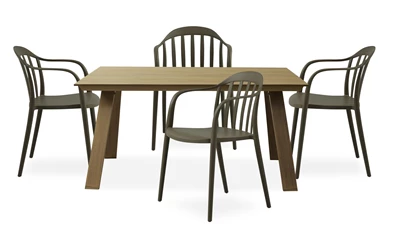 Hollie Trädgårdsset med 1 bord natur + 4 stolar mörkbeige