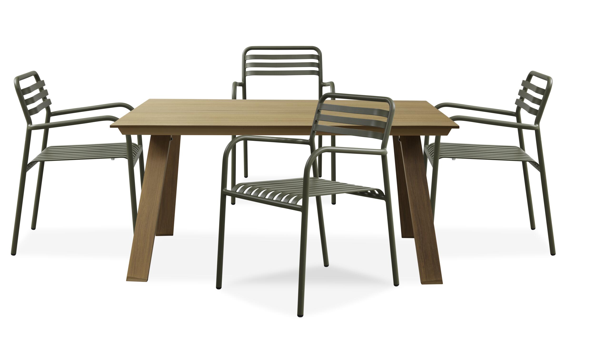 Hollie Trädgårdsset med 1 bord natur + 4 stolar mörkgrön