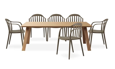 Hollie Trädgårdsset med 1 bord natur + 6 stolar mörkbeige