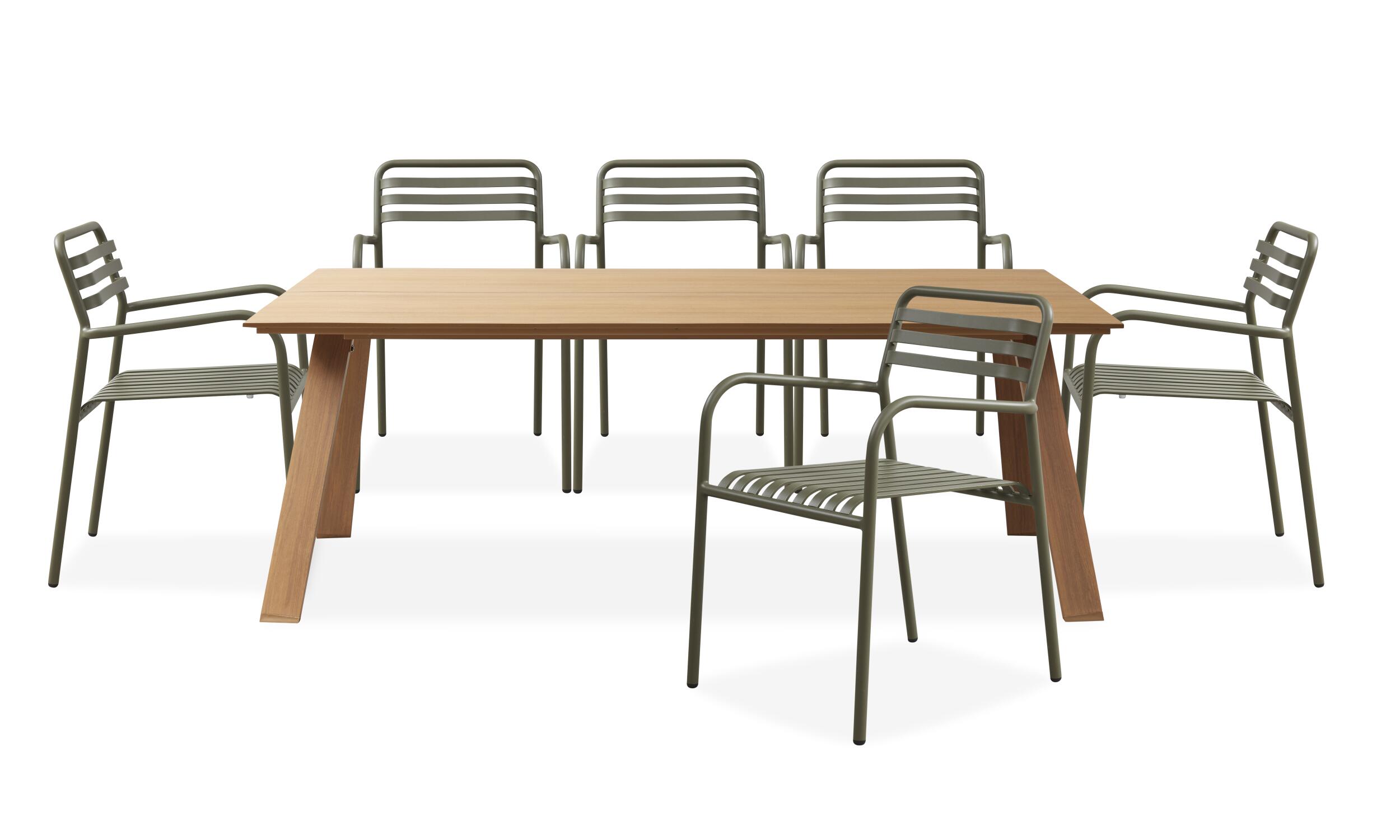 Hollie Trädgårdsset med 1 bord natur + 6 stolar mörkgrön