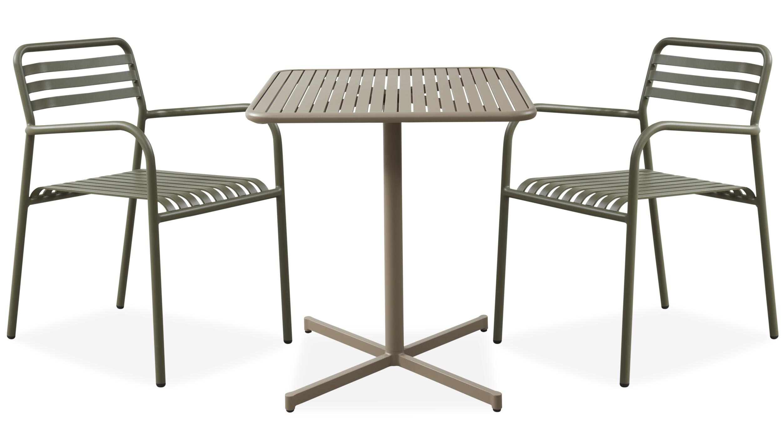 Galia Caféset med 1 bord beige + 2 stolar mörkgrön