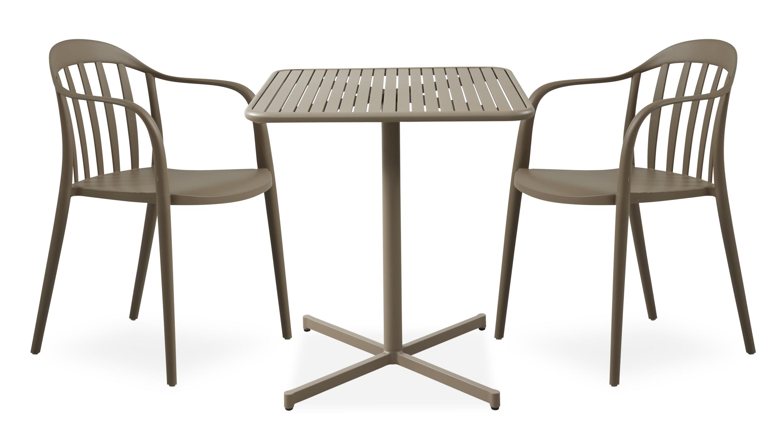 Galia Caféset med 1 bord beige + 2 stolar mörkbeige