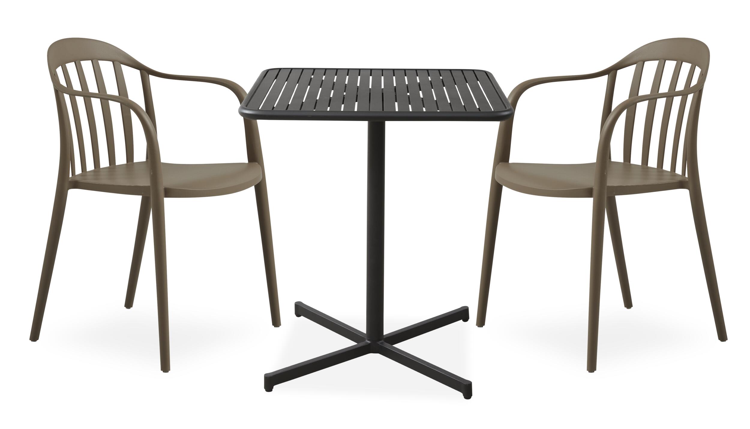 Galia Caféset med 1 bord svart + 2 stolar mörkbeige