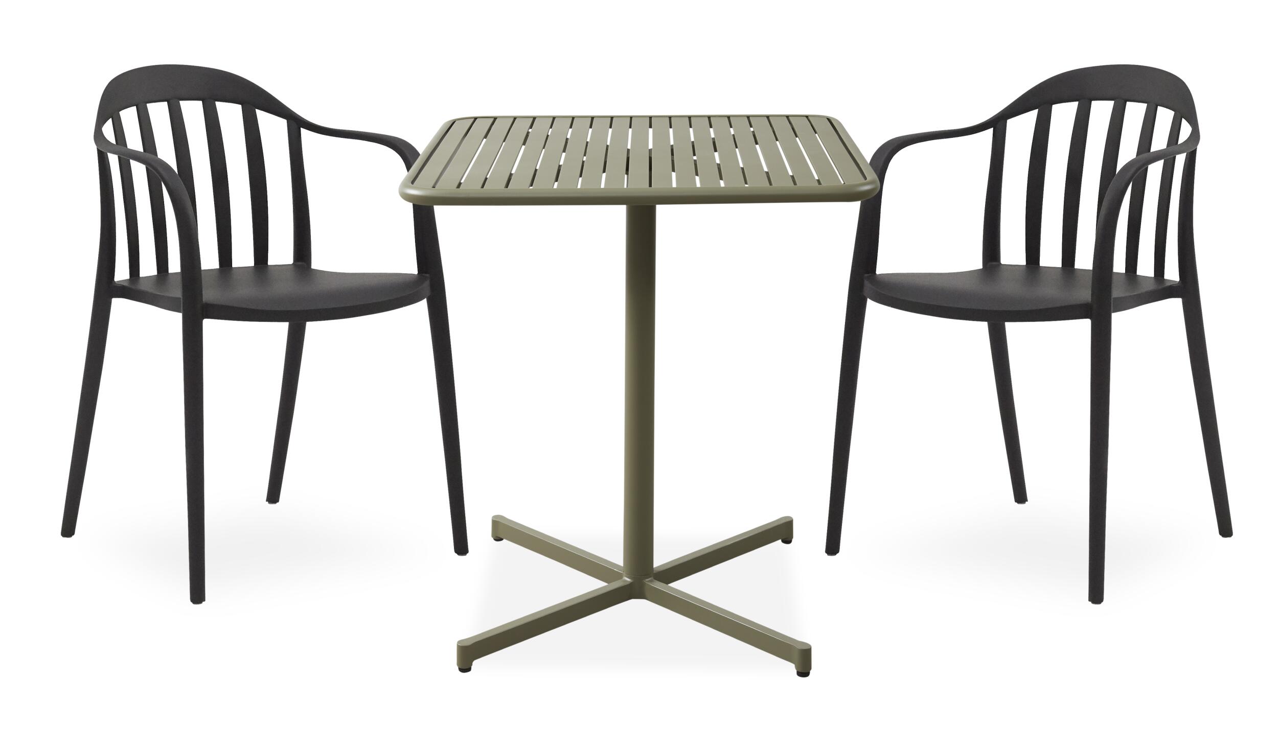 Galia Caféset med 1 bord mörkgrön + 2 stolar svart
